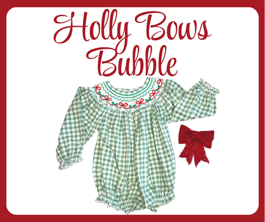 Holly Bows Smocked Bubble