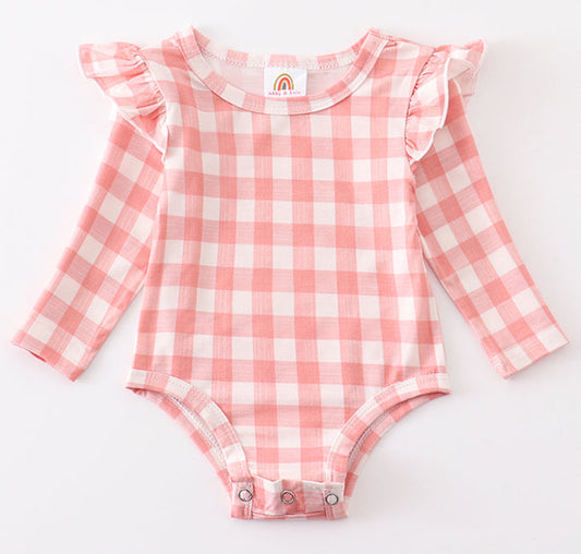 Pink Gingham Ruffle Bodysuit