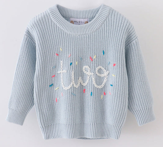 Blue "Two" Knit Birthday Sweater - 2T