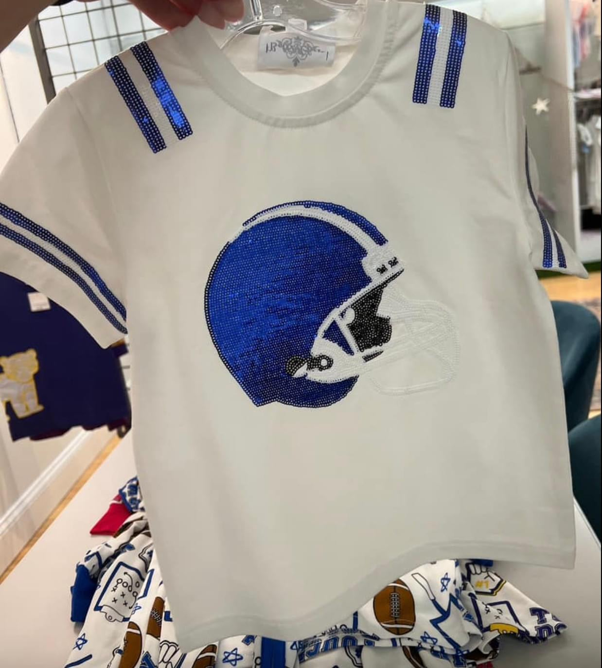 Blue Football Helmet Sequin Shirt - 4T